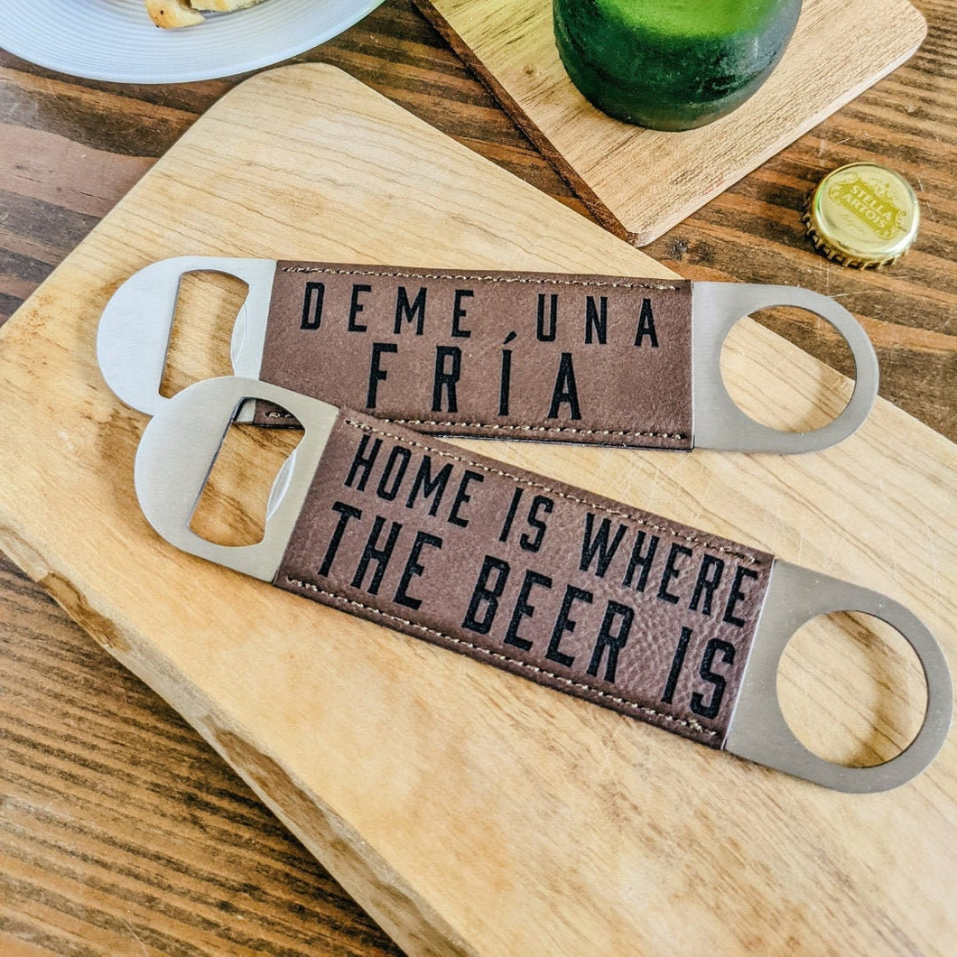 Engraved Faux Leather Bottle Opener